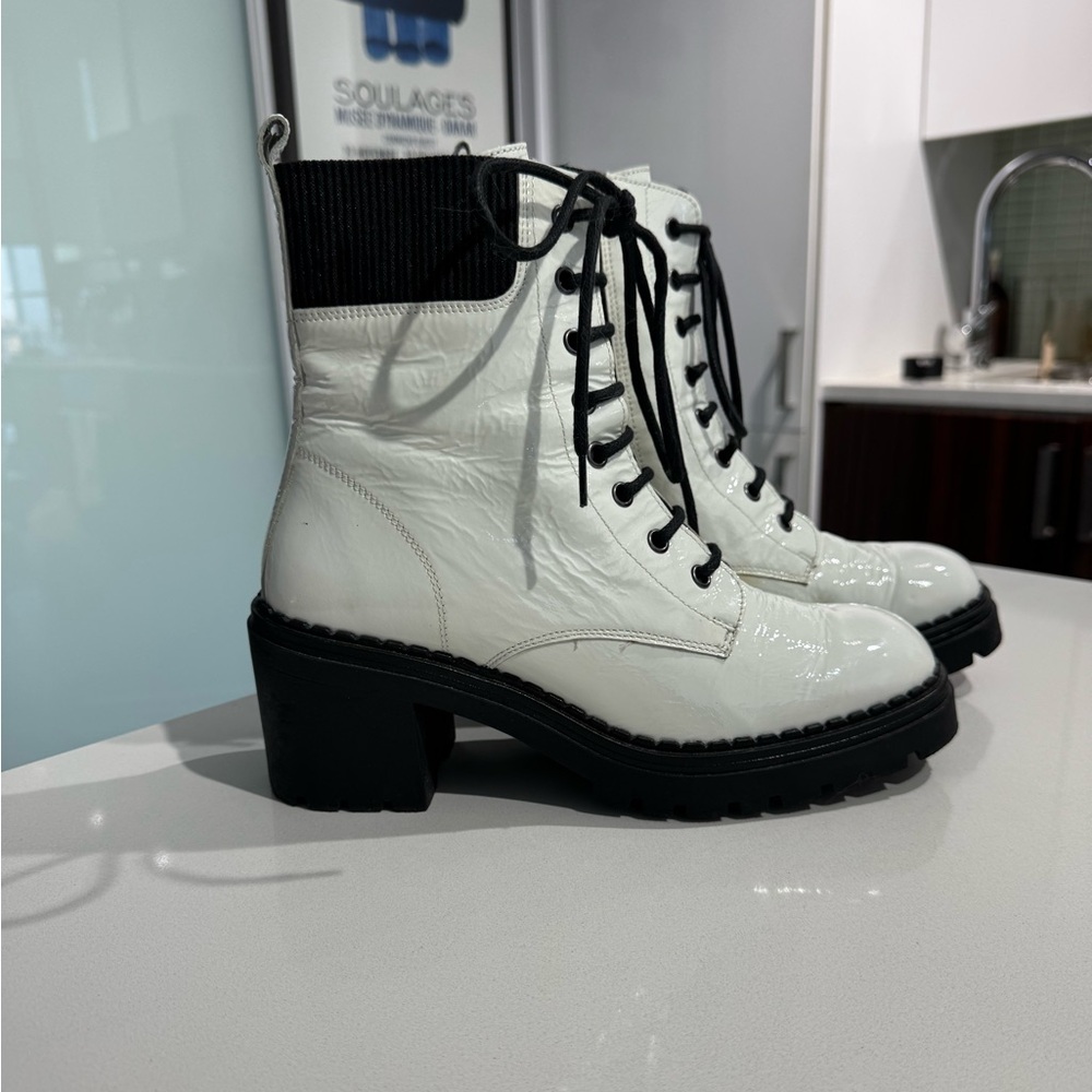 White naplack heeled combat boots from L’Intervalle